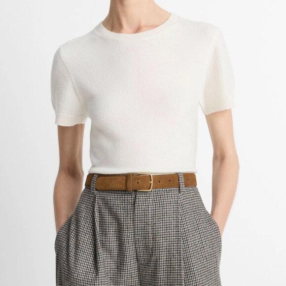 Vince Sweaters - Vince Wool & Cashmere Blend Short Sleeve Sweater in Off White